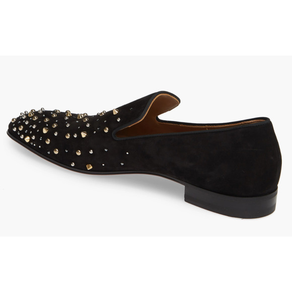 Christian Louboutin Mens Milkylion Flat Black Suede Gold Spike Dress Loafer 40 7